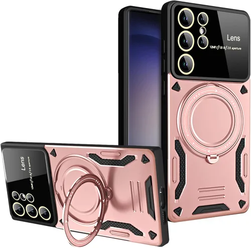 Miniatura 10 de Funda para Samsung Galaxy S22 Ultra con protector de lente de cámara, [compatible con MagSafe] con función atril protección de grado militar a Rojo