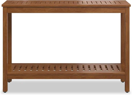 Miniatura 4 de DTY Outdoor Living Mesa consola de madera de eucalipto, dos estantes para exteriores, acabado marrón resistente a la intemperie