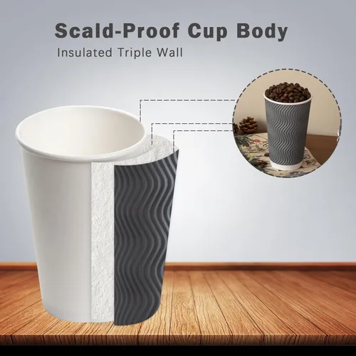 Miniatura 3 de Clawsoff Paquete de 90 tazas de café desechables de 16 onzas sin tapas, tazas de café de papel ondulado aislado gris de 16 onzas, tazas de papel