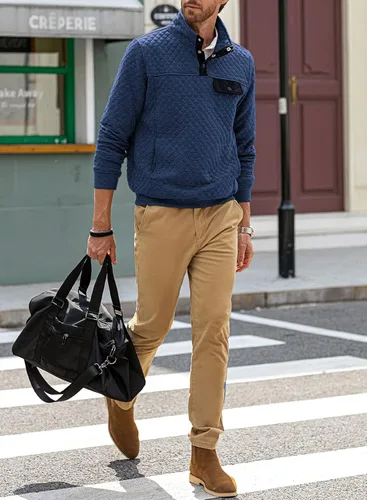 Miniatura 9 de JMIERR Sudadera acolchada para hombre, casual, de manga larga, cuello alto, con botones