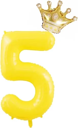 Miniatura 11 de Globos amarillos grandes de 40 pulgadas con corona, globos de helio de aluminio número 4, decoraciones de 4º cumpleaños, suministros de fiesta