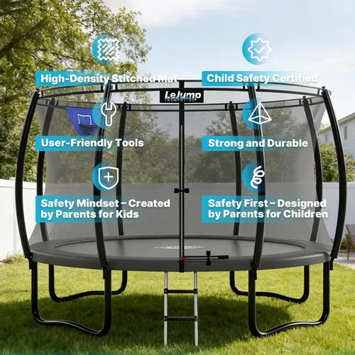 Miniatura 9 de LeJump Trampolín para exteriores sin resorte de 14 pies, 12 pies, 10 pies, con red, trampolines grandes aprobados por ASTM para niños y adultos