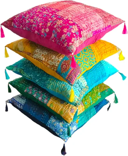 Miniatura 10 de Juego de 5 fundas de almohadas decorativas bohemias - Cojines decorativos de seda para sofá, sillón y cama - Decoración del hogar de inspiración