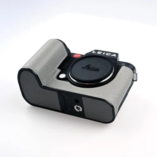 Miniatura 2 de Media funda hecha a mano de cuero genuino para cámara Leica SL3/SL3s - capa superior de cuerpo de piel de vaca + placa base de metal - diseño