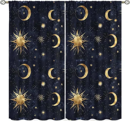 Miniatura 9 de Cortinas Florales de Luna Flores Silvestres Fase Jardín Iluminado por la Luna Estética Boho Primavera Naturaleza Juego de Tratamiento de Ventana