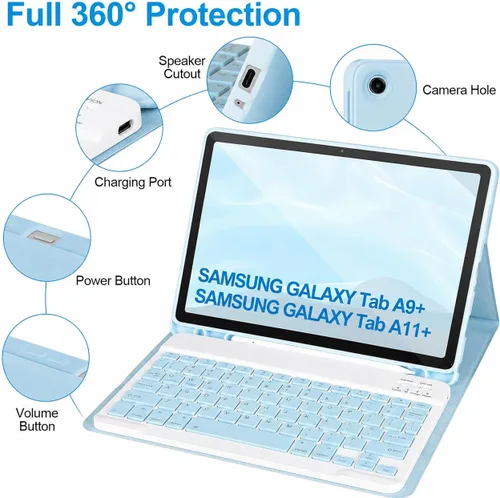 Miniatura 6 de Funda de teclado para Samsung Galaxy Tab A9+/Plus de 11 pulgadas 2023 (SM-X210/X216/X218), funda con teclado para Samsung Tab A9+ con soporte para S