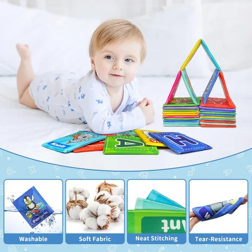 Miniatura 3 de Dr.Rapeti Tarjetas suaves del alfabeto, 26 piezas del alfabeto ABC, 26 tarjetas flash de letras con bolsa de almacenamiento, lavable, no tóxico