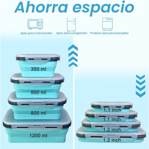 Miniatura 2 de Guyuyii Paquete de 4 recipientes plegables de almacenamiento de alimentos mixtos ml con tapas Cuencos herméticos sin BPA para preparación de Azul