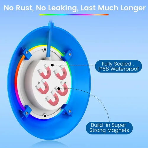 Miniatura 4 de LyLmLe Luces LED de piscina, Luz magnética sumergible inteligente RGB de 20W con control por APP, 800lm regulable, luces subacuáticas IP68 Azul