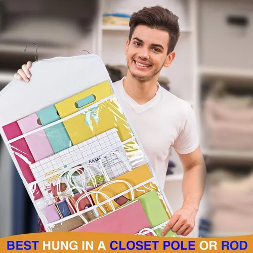 Miniatura 6 de ProPik Organizador de Almacenamiento para Bolsas de Regalo Colgantes de Doble Cara con Múltiples Bolsillos Delanteros y Traseros - Organice Su Papel