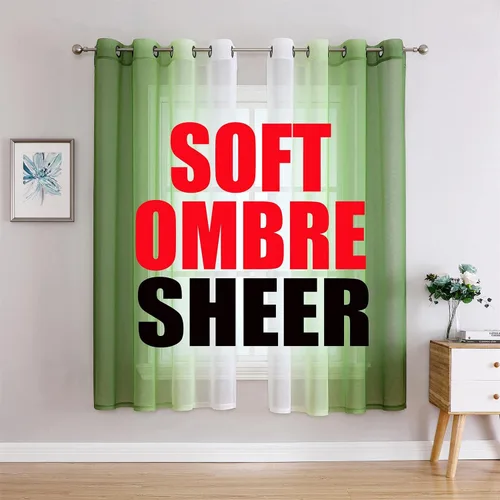 G2000 Cortinas traslúcidas color verde y blanco degradado, 63 pulgadas de largo, juego de 2 paneles para ventanas de dormitorio y sala de estar,