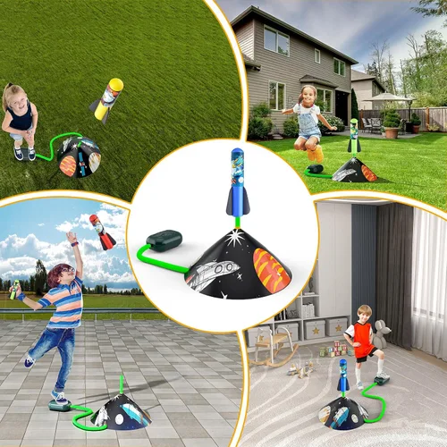 Miniatura 6 de Otoseth Lanzador de cohetes de juguete para niños - Lanza hasta 100 pies, 8 cohetes de espuma multicolor y soporte de lanzamiento ajustable