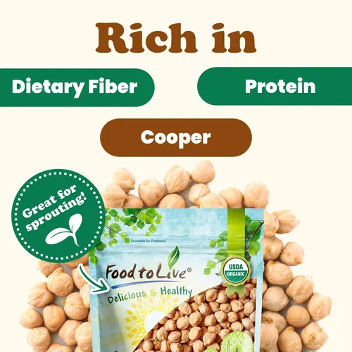 Miniatura 5 de Food to Live Garbanzos orgánicos, 2 libras, garbanzos secos, sin OMG, kosher, crudos, germinables, a granel