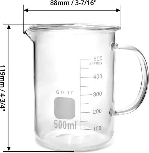Miniatura 4 de QWORK Taza Vaso de 500 ml con Asa, Vaso Medidor de Vidrio Borosilicato