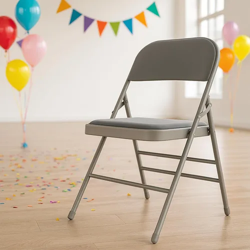 Miniatura 2 de Sillas plegables con cojín acolchado y marco de metal trasero con cuero sintético sillas plegables comerciales para exteriores en casa, boda, Gris