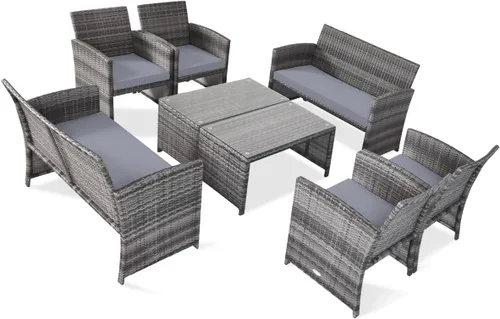 Miniatura 20 de Tangkula Juego de muebles de mimbre para patio de 4 piezas, juego de sofá y mesa Patiojoy con 4 asientos, juego de sofá de ratán al aire libre