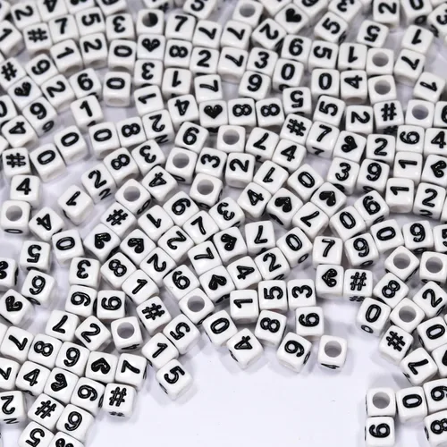 Miniatura 4 de Melius - 500 piezas de cuentas acrílicas con números para hacer joyas, collares DIY, llaveros, pulseras (6x6 mm cuadradas, blancas)