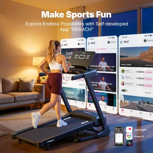 Miniatura 6 de MERACH Treadmill with 15/18% Auto Incline, 55"/47"x18"/19" Wide Belt Treadmills, 0.5-8.7MPH/10MPH 3.5HP Brushless Incline Treadmill for Home, 350LBS