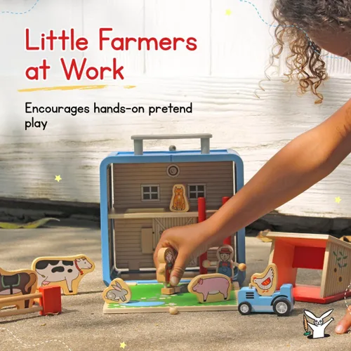 Miniatura 6 de Jack Rabbit Creations Barnyard Suitcase Playset - Juego de granja portátil de 16 piezas - A partir de 3 años