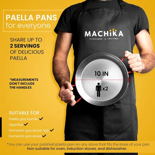 Miniatura 3 de Machika Sartén de acero al carbono para paella, perfecta para exteriores, camping, fiestas y más 2 porciones 10 pulgadas