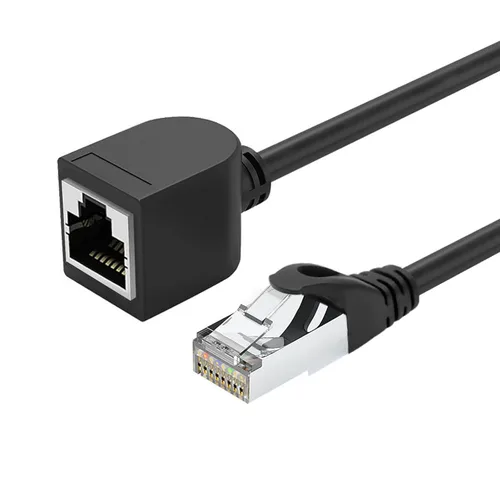 Miniatura 9 de Cable de extensión Ethernet CAT6, cables RJ45 de 90 grados blindados macho a hembra, ancho de banda de soporte de hasta 250 mhz, 1.6 pies, negro