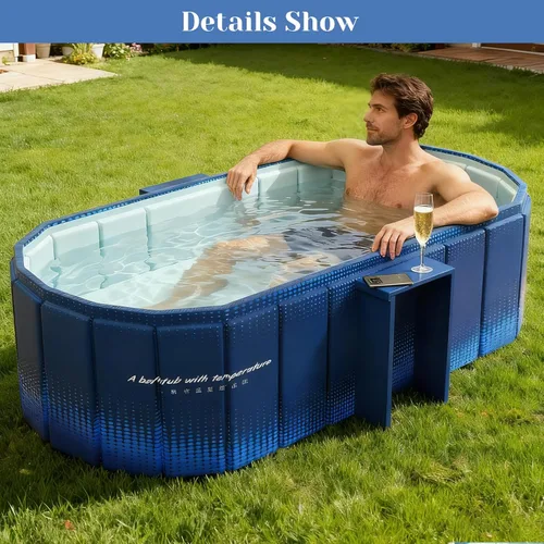 Miniatura 2 de jessie Bañera portátil de 59 pulgadas, bañera de hielo plegable para adultos, baño caliente para remojar en frío, bañera independiente para Azul