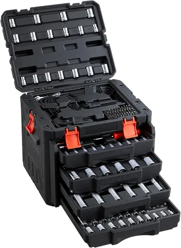 Miniatura 9 de VEVOR - Juego de herramientas para mecánicos y juego de vasos estándar y profundos, 450 piezas en unidades SAE y métricas con puntas, llave