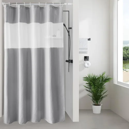 Miniatura 18 de UFRIDAY Cortina de ducha extralarga de 84 pulgadas con tejido de nido de abeja blanco y ventana con malla, cortina de baño decorativa resistente