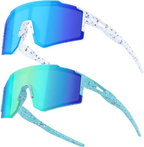 Miniatura 27 de Paquete de 2 lentes de sol de béisbol para niños y jóvenes, gafas de sol deportivas para niños y niñas, gafas de golf para ciclismo, correr, golf