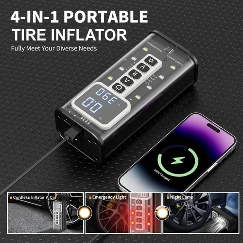 Miniatura 6 de Inflador de neumáticos Corroy Compresor de aire portátil, inflador de neumáticos inalámbrico de 150 PSI con indicador digital y luz LED, bomba