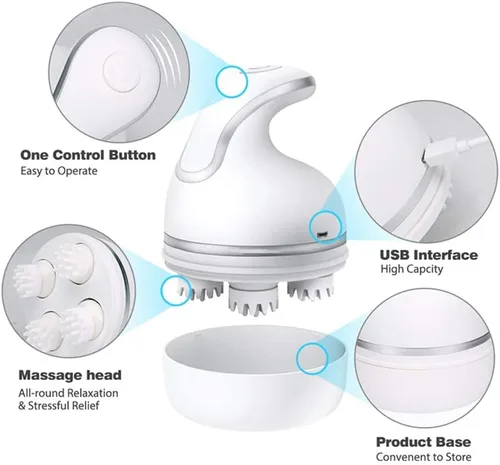 Miniatura 2 de Petlex Masajeador eléctrico del cuero cabelludo para gatos, masajeador portátil de cabeza de mascotas, masajeador giratorio automático para el Blanco