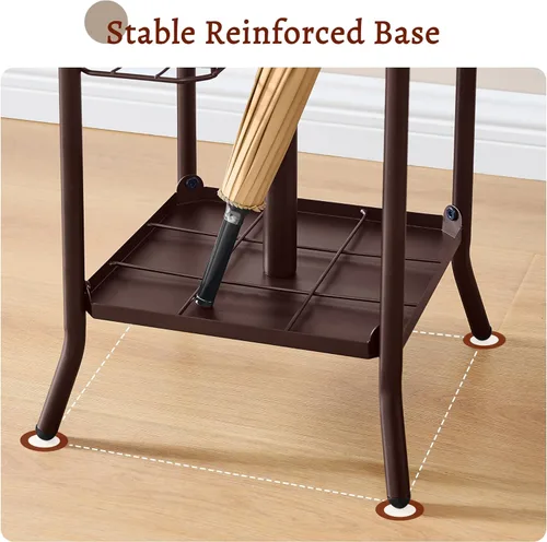 Miniatura 5 de FAVOOSTY Perchero independiente, soporte de perchero con portaparaguas, árbol de abrigos de metal con 12 ganchos, árbol de ropa y sombrero