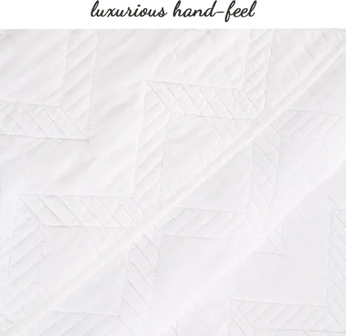Miniatura 7 de Cozy Line Home Fashions Juego de ropa de cama de 100% algodón geométrico moderno con puntada en zigzag, color blanco sólido, colcha ligera