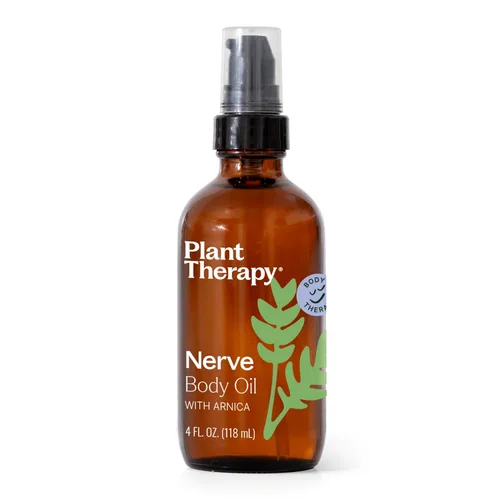 Plant Therapy Aceite corporal para nervios con árnica de 4 onzas, cuidado corporal calmante o molestias nerviosas, hormigueo, piel sensible y piel