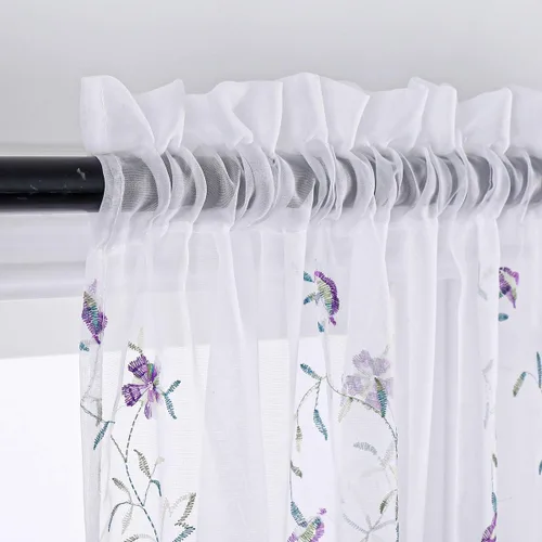 Miniatura 16 de Taisier Home Cortinas Traslúcidas Blancas Florales con Estampado de Flores y Bordado de Enredaderas para Dormitorio, Cortina con Bolsillo