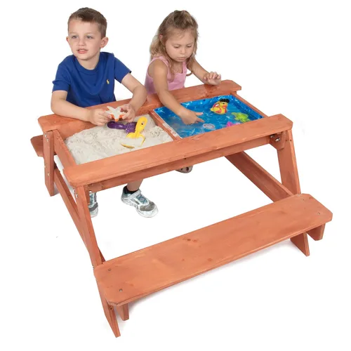 Miniatura 4 de Svan Mesa de picnic 3 en 1 para interiores y exteriores, juego de actividades de arena y agua con parte superior extraíble y drenaje doble para una
