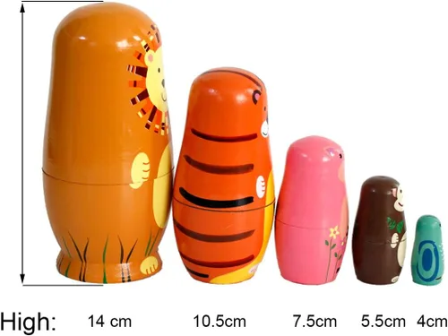 Miniatura 3 de GoodPlay Muñeca de anidación de animales de dibujos animados de madera 5pcs popular hecho a mano regalos de juguete