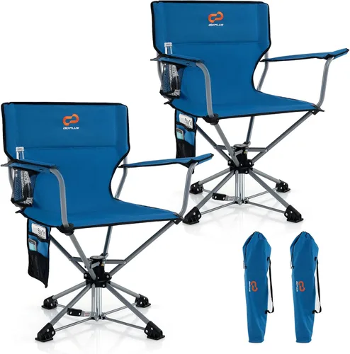 Miniatura 14 de Goplus Silla de caza giratoria de 360°, silla ciega plegable para adultos con portavasos y bolsa de transporte, sillas de camping ligeras y Azul