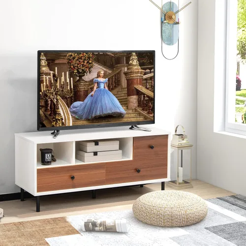 Miniatura 3 de Tangkula Soporte de TV de granja para televisores de 50 pulgadas, moderna mesa consola de pantalla plana con 2 cubos y 3 cajones grandes, armario