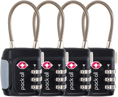pack all Candados de equipaje de cable aprobados por la TSA, candados de combinación de 3 dígitos, cerradura de viaje para maletas y bolsa, cuerpo