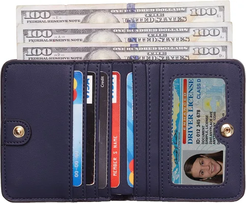 Miniatura 2 de Toughergun Cartera pequeña de cuero delgada para mujer con protección RFID, mini monedero bifold compacto con ventana de identificación transparente
