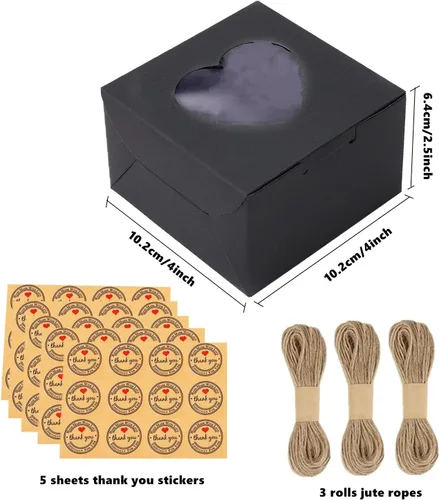 Miniatura 2 de Paquete de 50 cajas pequeñas de panadería con ventana, 4 x 4 x 2.5 pulgadas, mini cajas para pasteles, galletas, pastelería y postre, color negro
