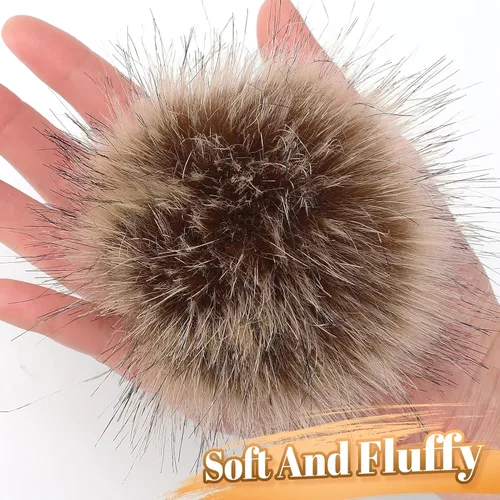 Miniatura 4 de 20 pompones de piel sintética para sombreros, pompones de 4.5 pulgadas para sombreros de tejer con lazo elástico, accesorios extraíbles de ganchillo