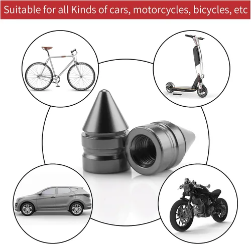 Miniatura 4 de SINGARO Tapones para válvulas de neumáticos de automóvil, 4 piezas de accesorios universales de aleación de aluminio, cubiertas de neumáticos Gris