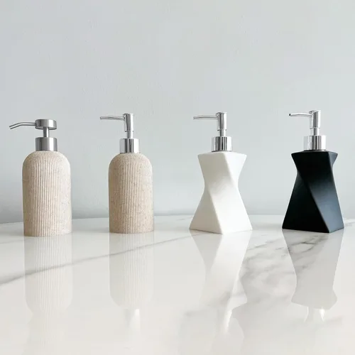 Miniatura 9 de Dispensador de jabón blanco moderno con bomba plateada para baño y cocina, estilo de arte contemporáneo, acabado mate, a prueba de óxido, 8.5 onzas