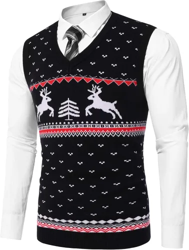 Miniatura 23 de Amussiar Suéter casual para hombre, chaleco con cuello en V, ajustado, sin mangas, suéter de punto