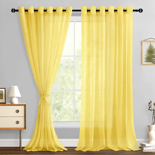 Miniatura 174 de Hiasan - Cortinas traslúcidas de gasa cortas semitransparentes con ojales y alzapaños filtrantes de luz para ventana, dormitorio, baño, 2 paneles