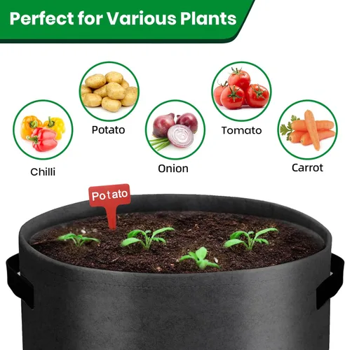 Miniatura 5 de Paquete de 6 bolsas de cultivo de papas, bolsas de plantación de 10 galones, macetas grandes de tela con ventana de solapa, maceta de jardín, Negro