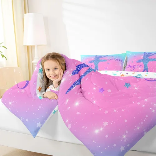 Miniatura 53 de Erosebridal Juego de ropa de cama de princesa de ballet, tamaño Queen, juego de edredón de 3 piezas para niñas bailarinas de ballet, lindo juego