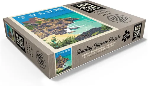 Miniatura 3 de MyPuzzle Mexico: Tulum, póster vintage, rompecabezas premium de 100 piezas para adultos